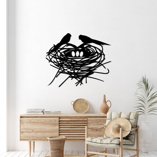 Bird Nest Metal Wall Art: Geometric Home Decor
