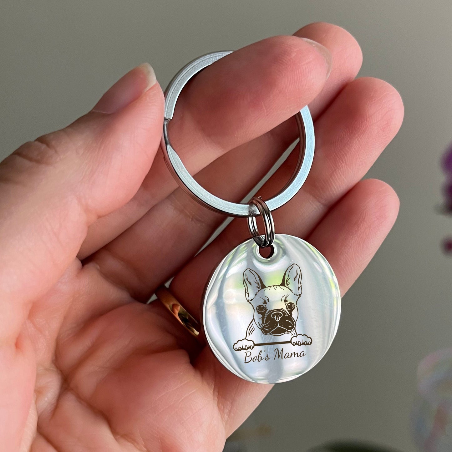 Personalized French Bulldog Mama Keychain: Stainless Steel Dog Mom Gift