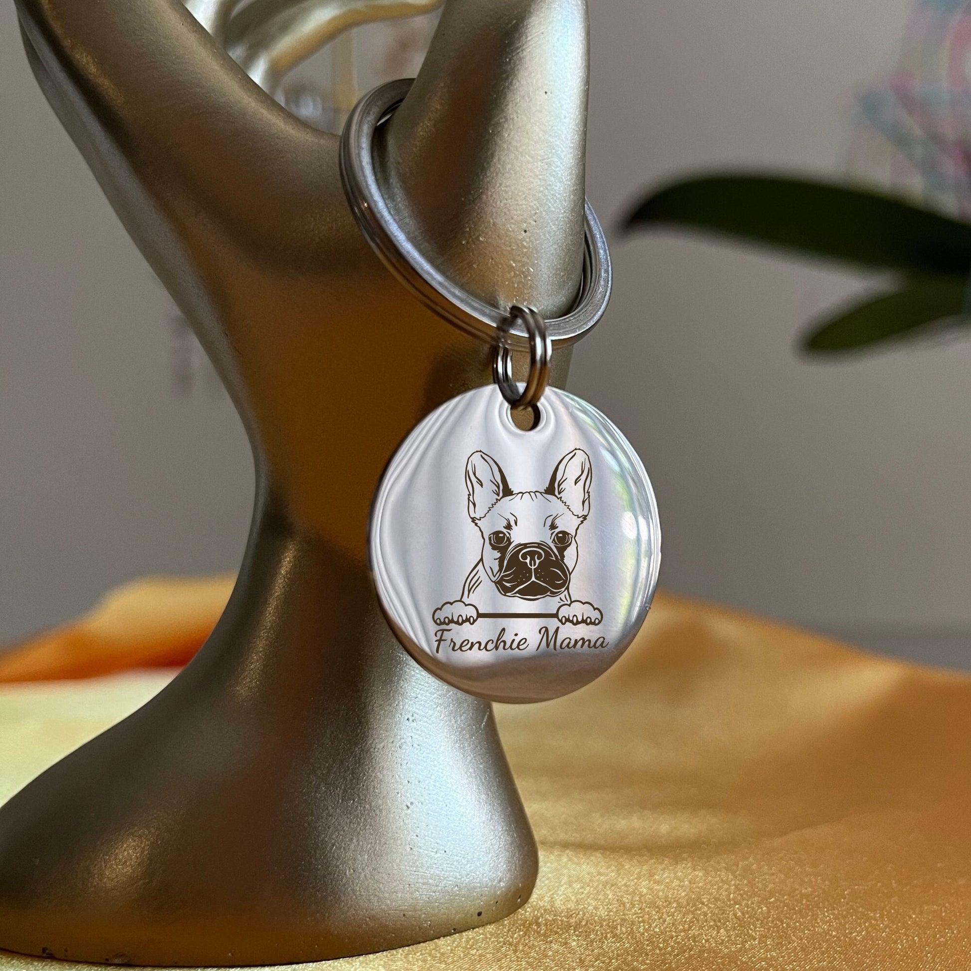 Personalized French Bulldog Mama Keychain: Stainless Steel Dog Mom Gift