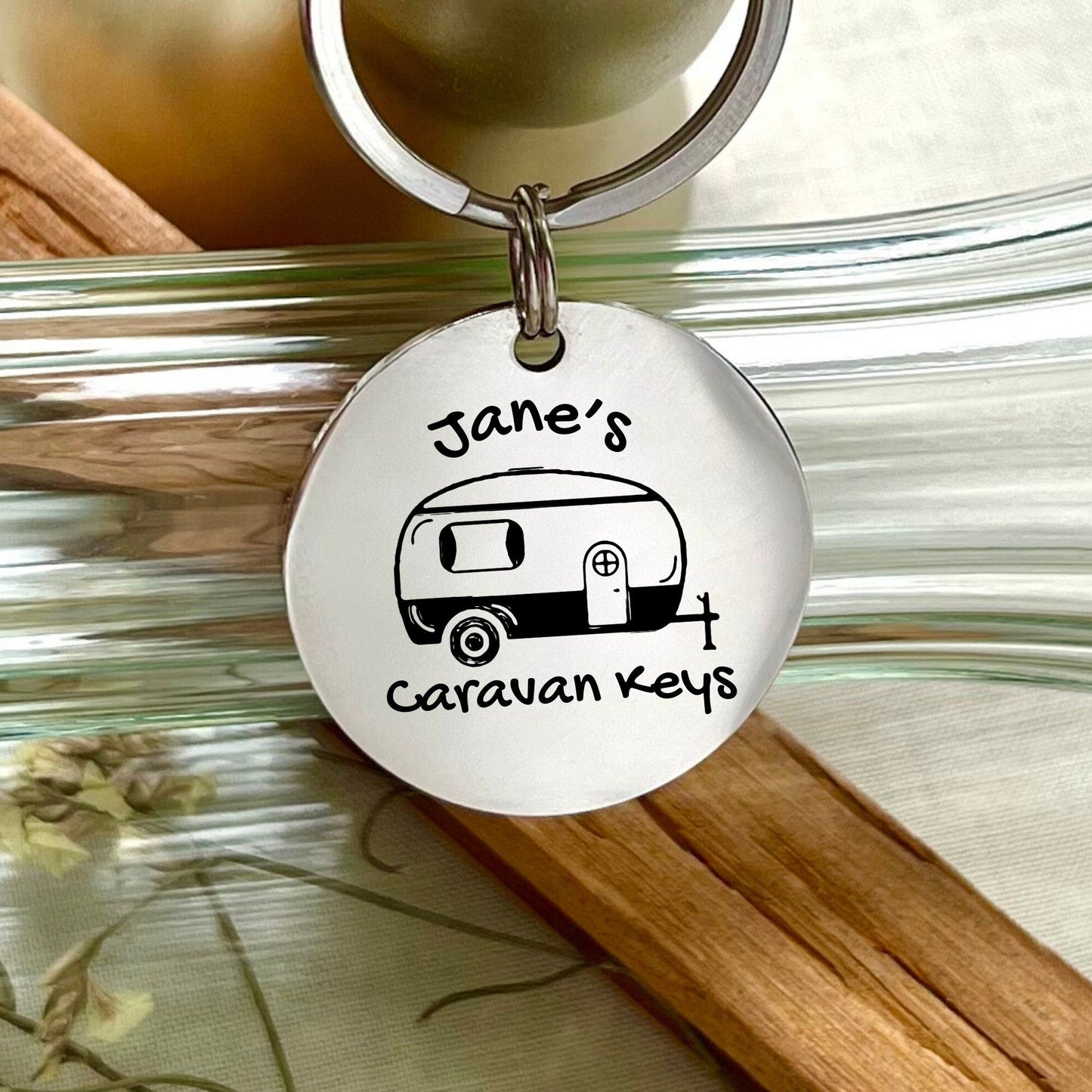 Custom Caravan Keychain: Personalized Stainless Steel Camping Keyring