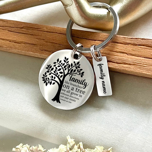 Custom Family Tree Keychain: Personalized Stainless Steel Keyring
