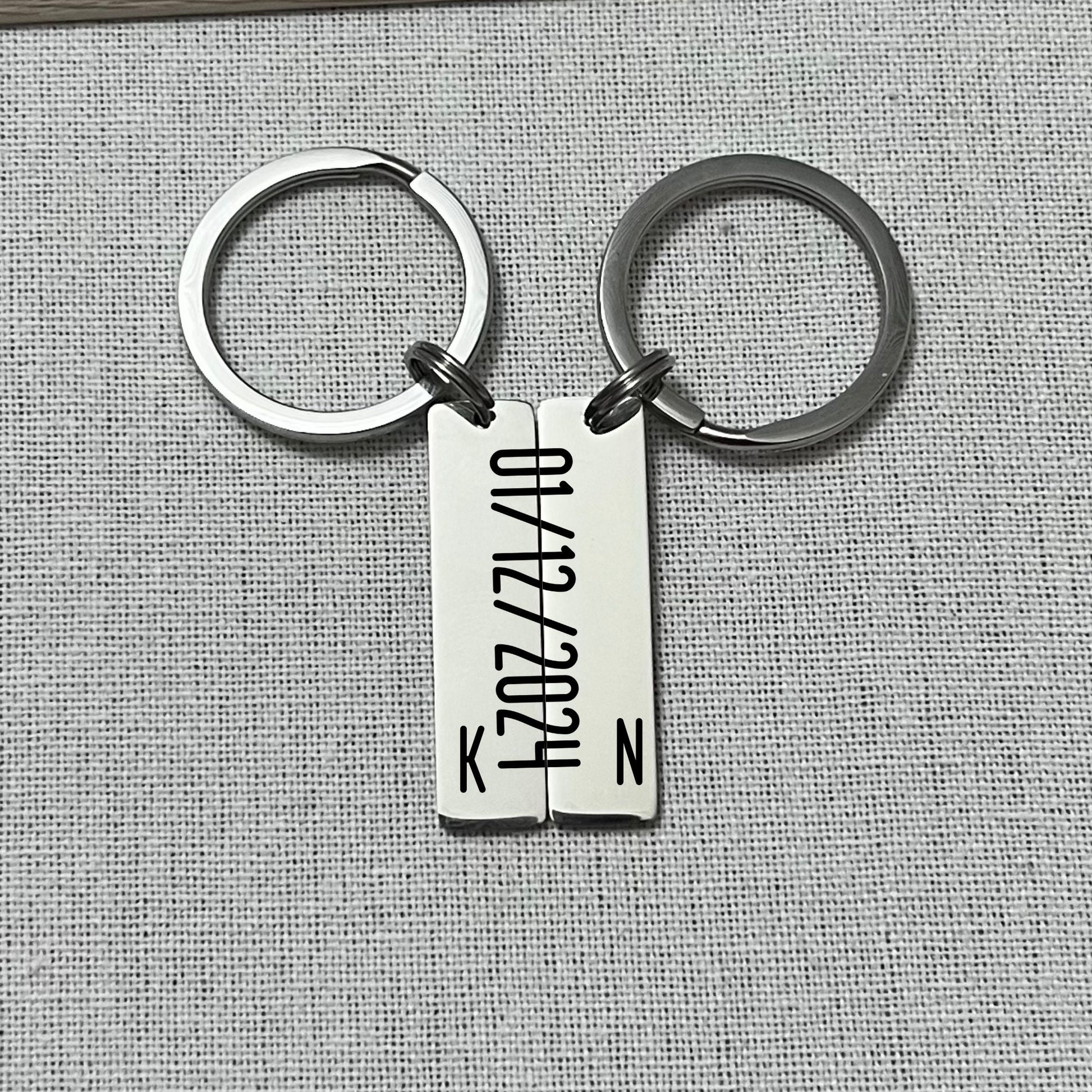 Personalized Date Stainless Steel Keychain Set - Couple's Gift
