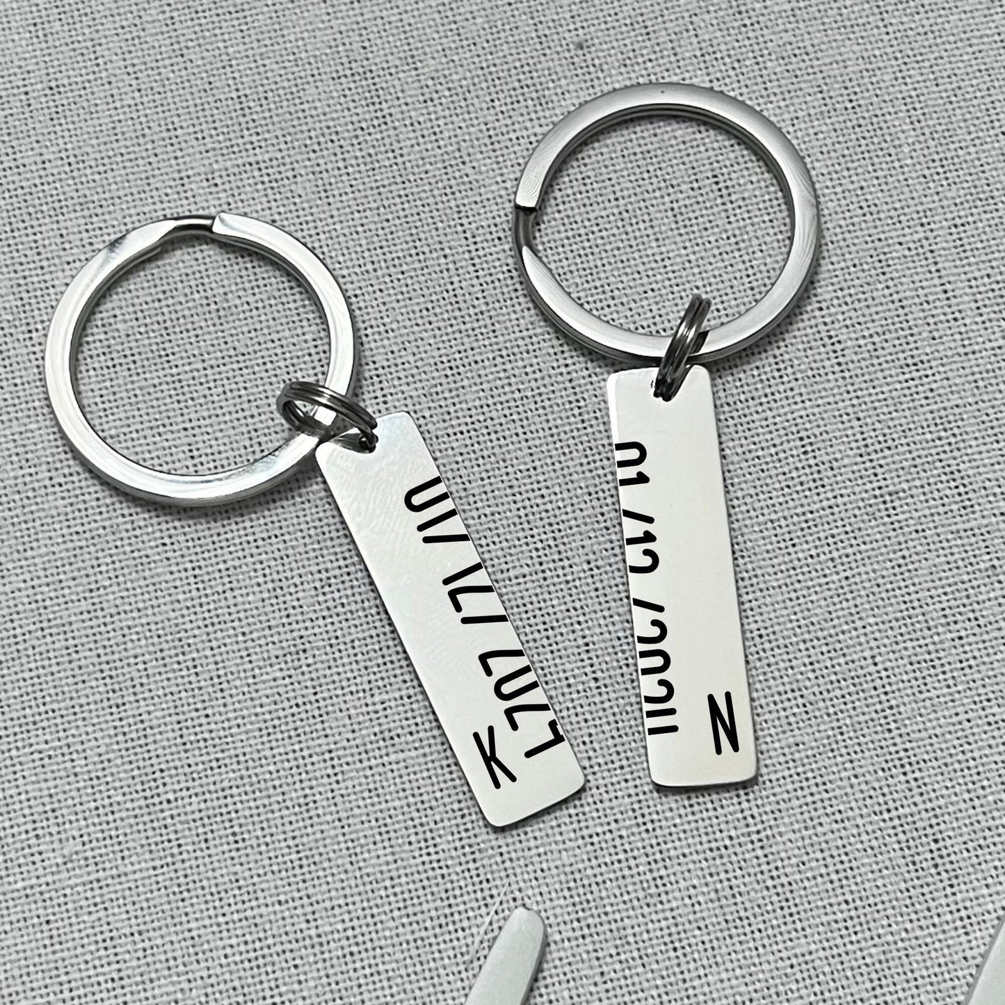 Personalized Date Stainless Steel Keychain Set - Couple's Gift