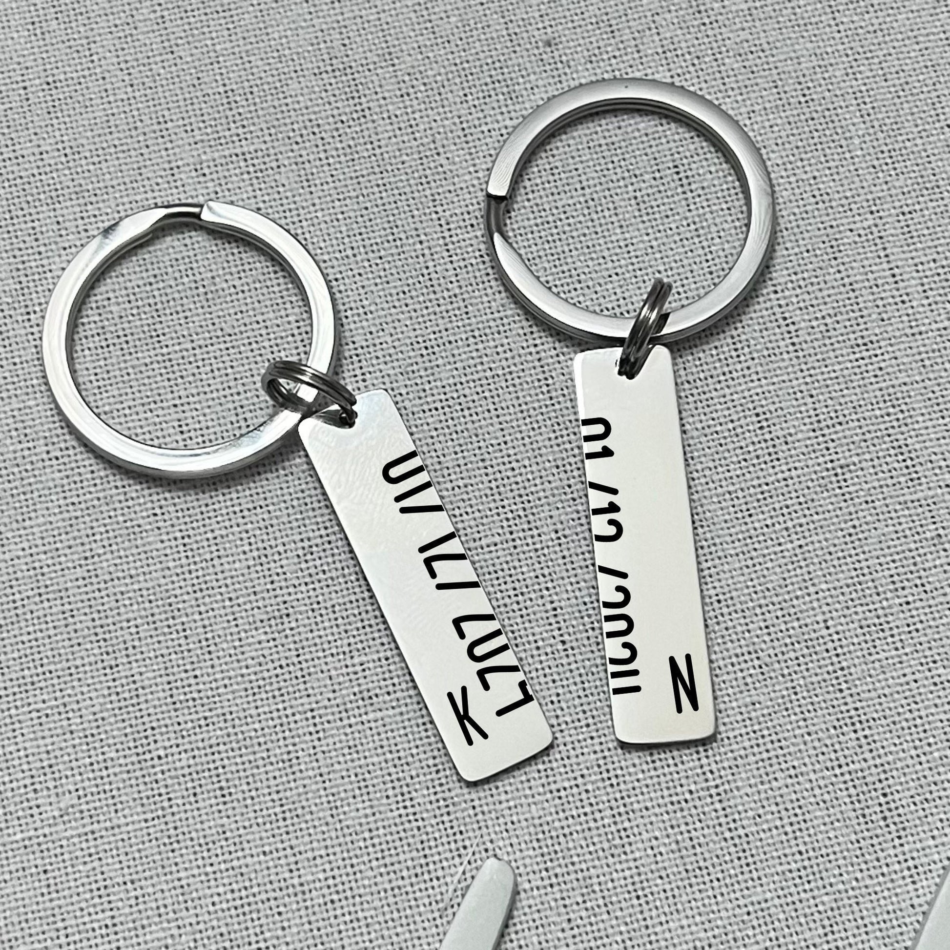 Personalized Date Stainless Steel Keychain Set - Couple's Gift