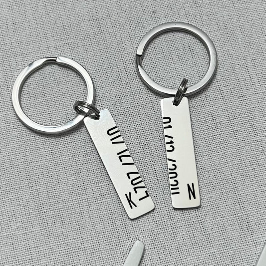 Personalized Date Stainless Steel Keychain Set - Couple's Gift