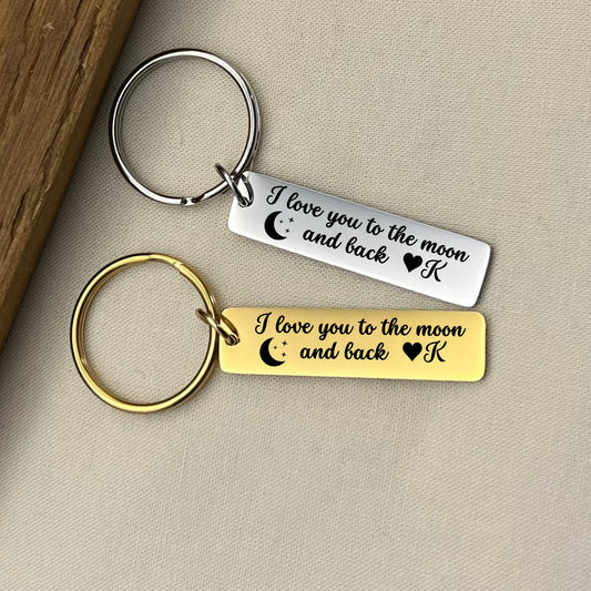 Personalized Stainless Steel Keychain: I Love You To The Moon and Back