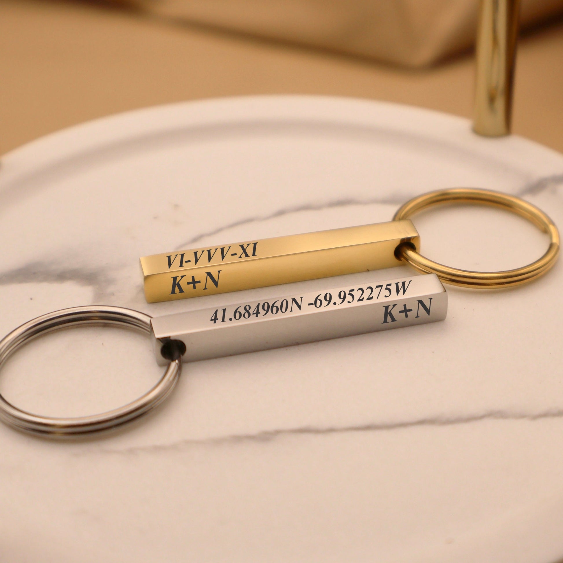 Custom Coordinate Bar Keychain: Stainless Steel Location Gift