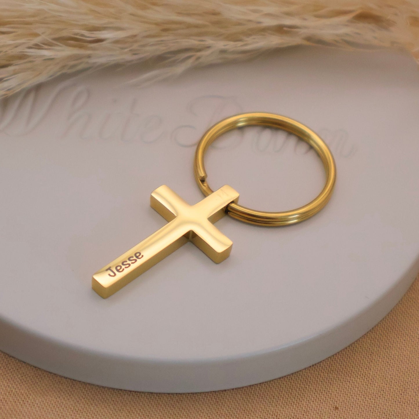 Custom Gold Plated Cross Keychain: Personalized Religious Gift