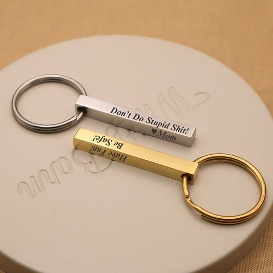Custom 3D Vertical Bar Keychain: Sarcastic Stainless Steel Keyring