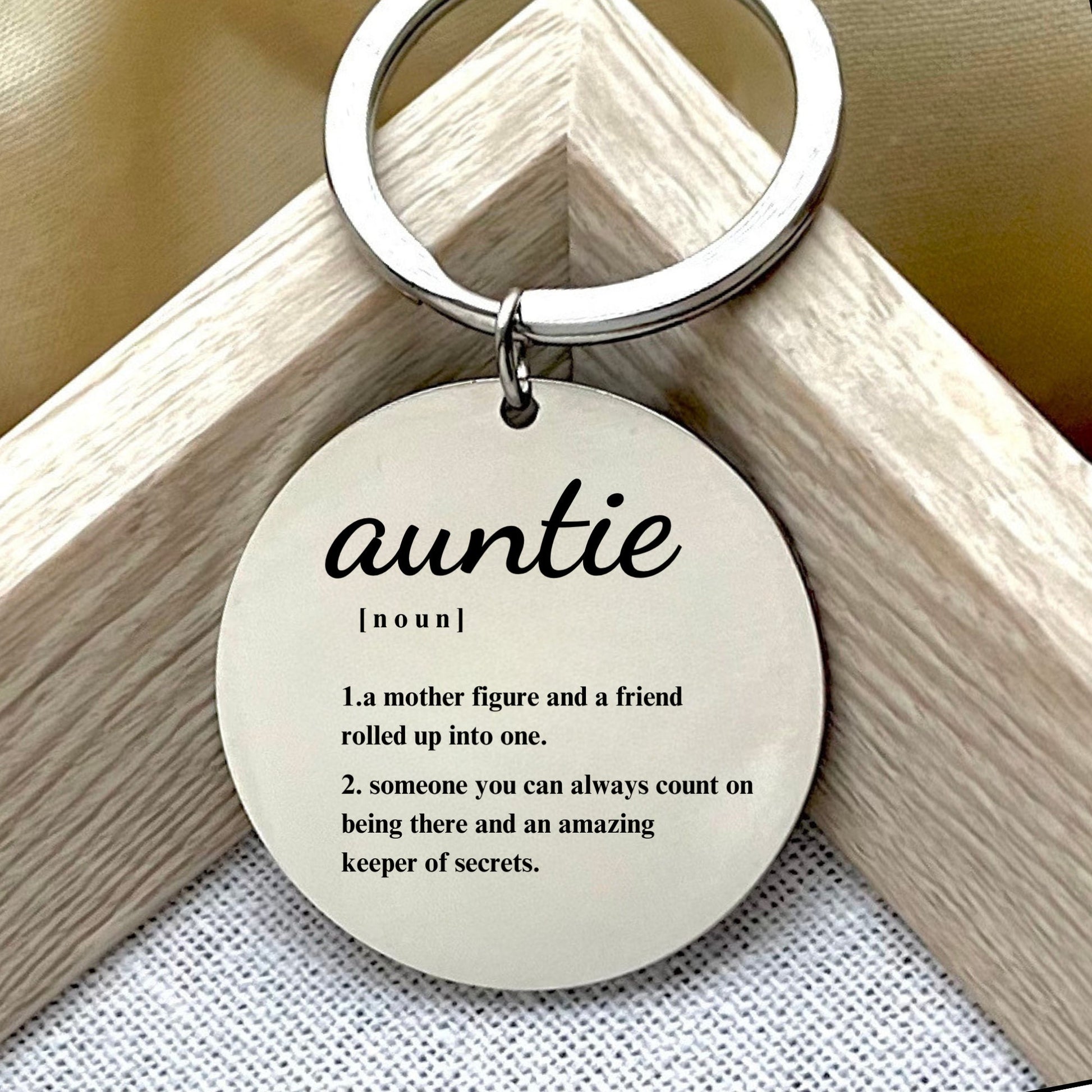 Custom Auntie Definition Keychain: Engraved Stainless Steel Aunt Gift