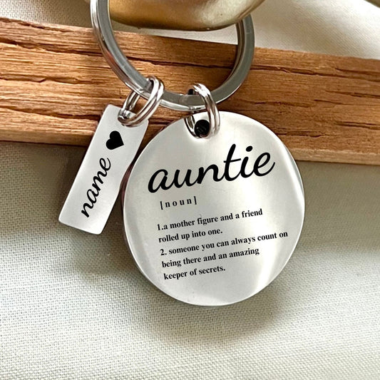 Custom Auntie Definition Keychain: Engraved Stainless Steel Aunt Gift
