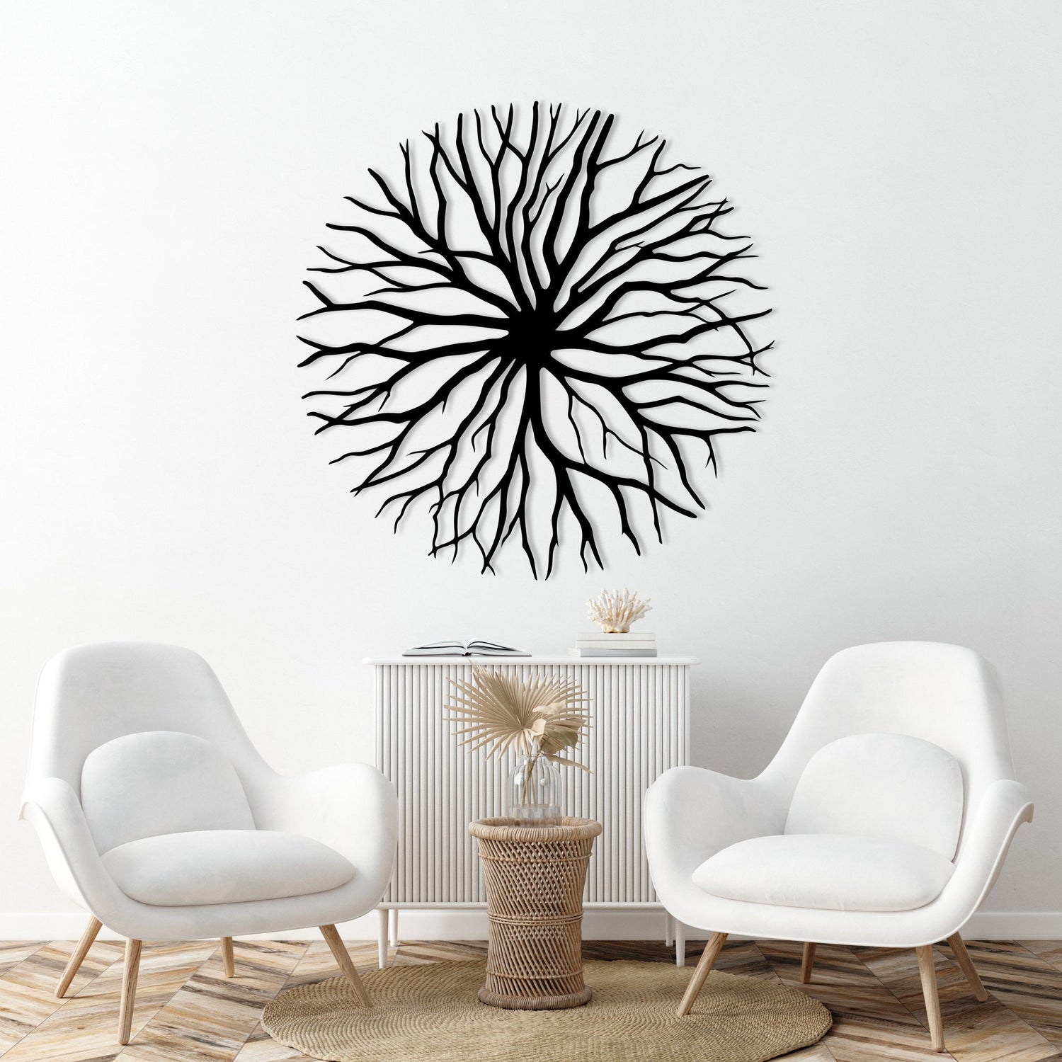 Round Tree of Life Metal Wall Art: Geometric Home Decor