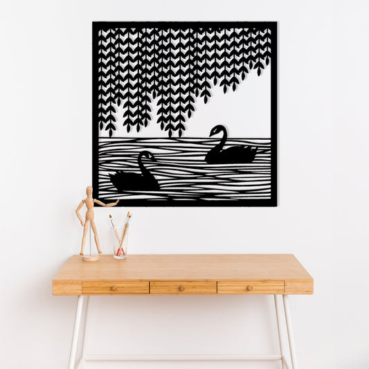 Black Swan Metal Wall Art: Geometric Animal Wall Hanging