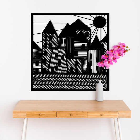 Minimalist Line City Metal Wall Art: Geometric Home Decor