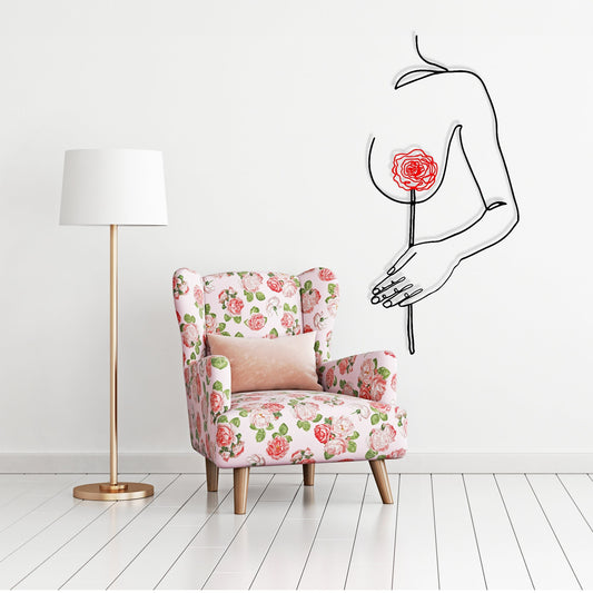 Minimalist Metal Line Art: Woman with Red Flower Wall Decor