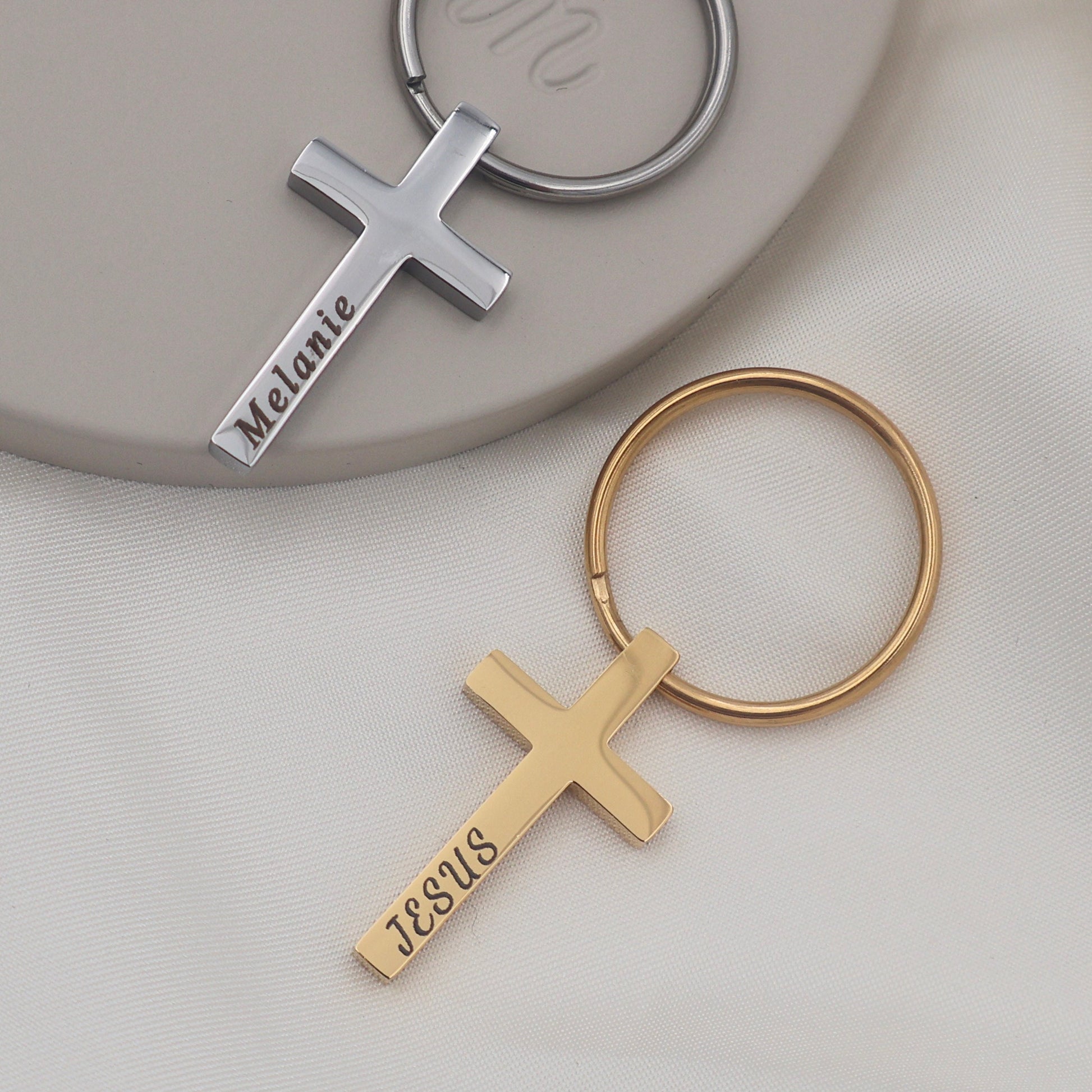 Custom Gold Plated Cross Keychain: Personalized Religious Gift