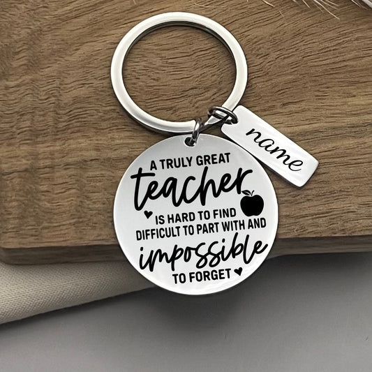 Custom Great Teacher Stainless Steel Keyring - Thank You Gift for Teacher Appreciation Gift for Teacher Keepsake Inspirational Teacher Charm