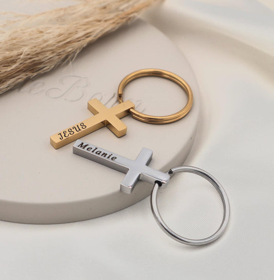 Custom Gold Plated Cross Keychain: Personalized Religious Gift