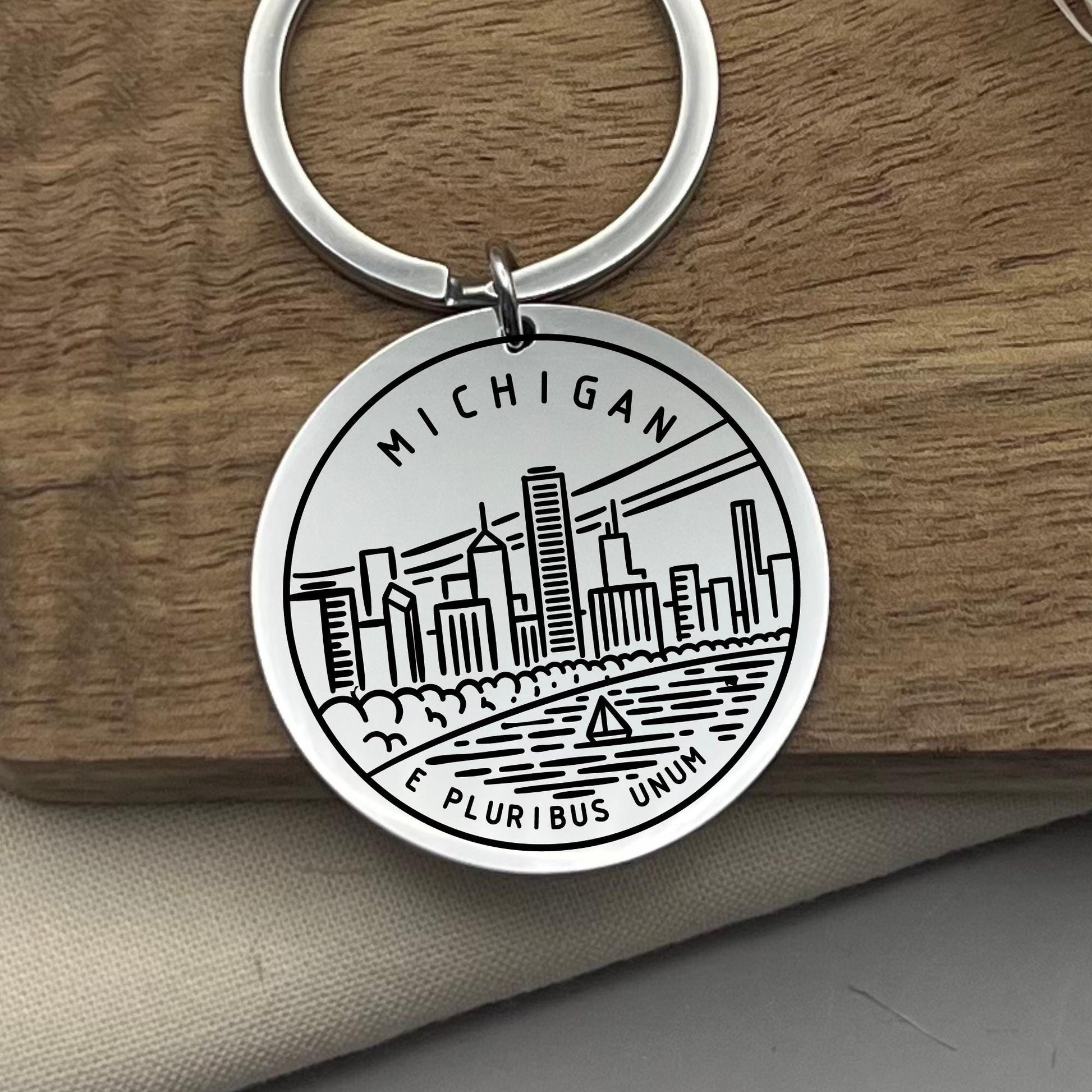 Custom Michigan State Keychain: Personalized Stainless Steel Gift