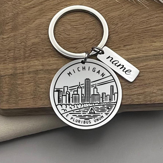 Custom Michigan State Keychain: Personalized Stainless Steel Gift