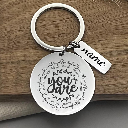 Custom You Are Bible Verse Stainless Steel Keychain - Personalized Inspirational Gift