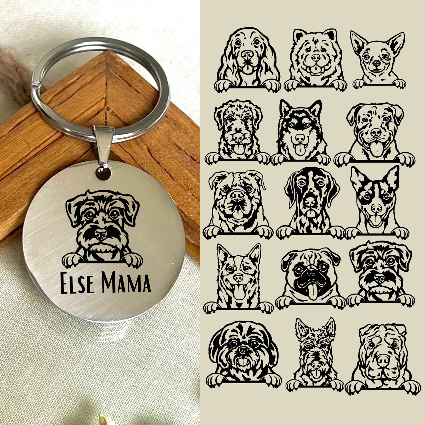 Custom Dog Breed Keychain with Name - Personalized Pet Keepsake - Stainless Steel Charm