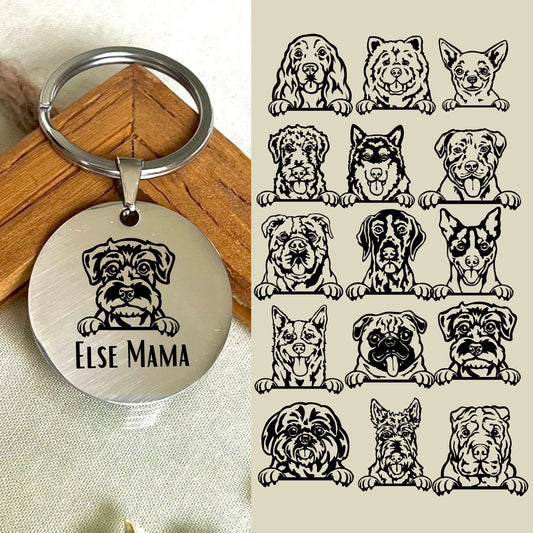 Custom Dog Breed Keychain with Name - Personalized Pet Keepsake - Stainless Steel Charm