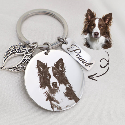 Personalized Pet Photo Keychain: Engraved Stainless Steel, Custom Pet Name