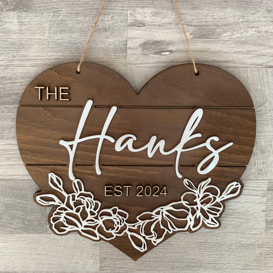 Custom Heart Sign with Last Name and Established Year