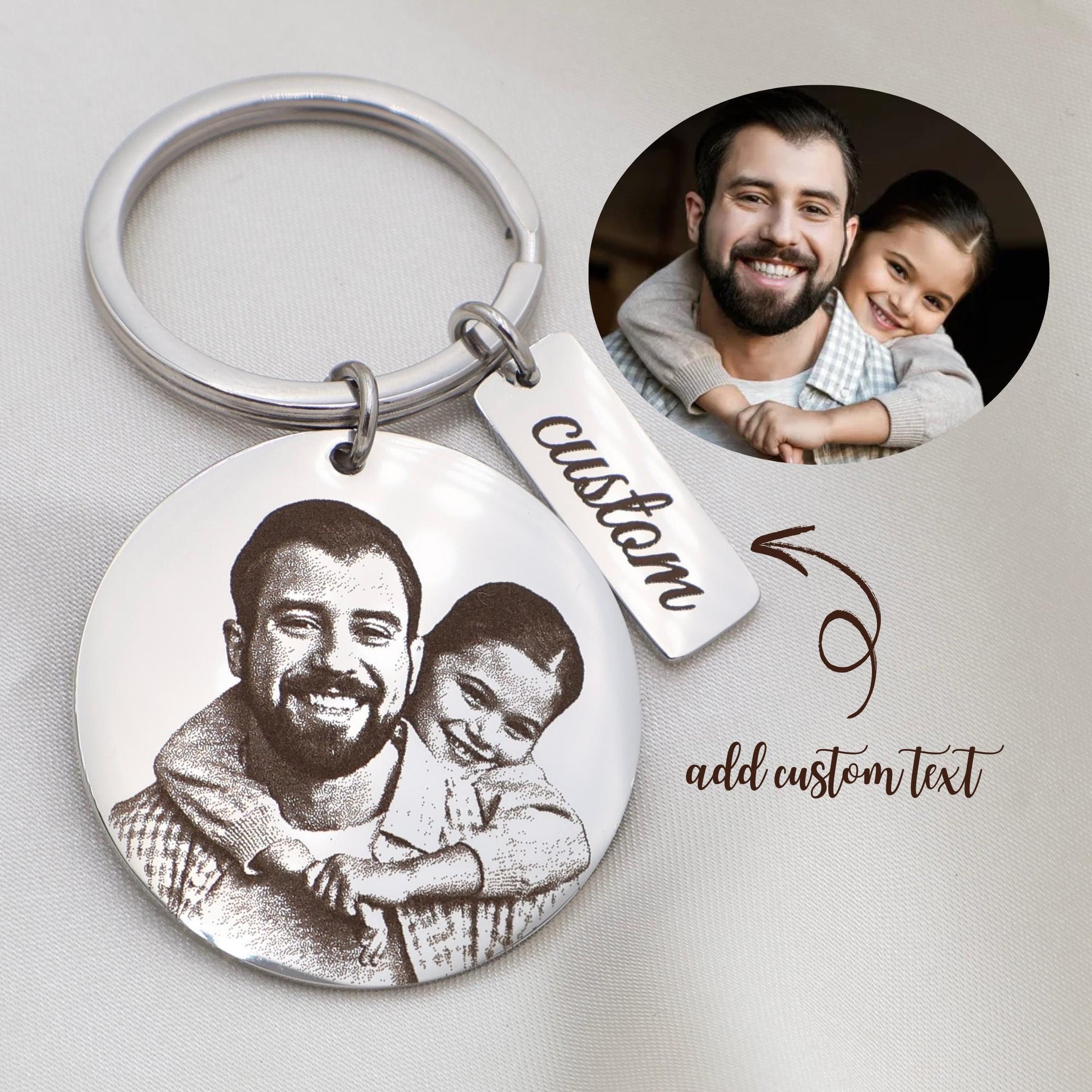 Custom Photo Engraved Stainless Steel Keychain: Personalized Portrait Keyring