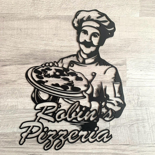 Custom Pizzeria Metal Name Sign - Personalized Italian Restaurant Decor - Outdoor Wall Art