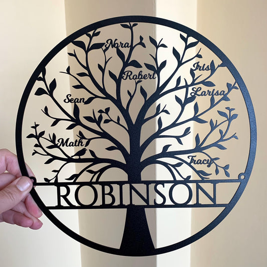 Personalized Family Tree Metal Sign with Custom Names for Anniversary Gift