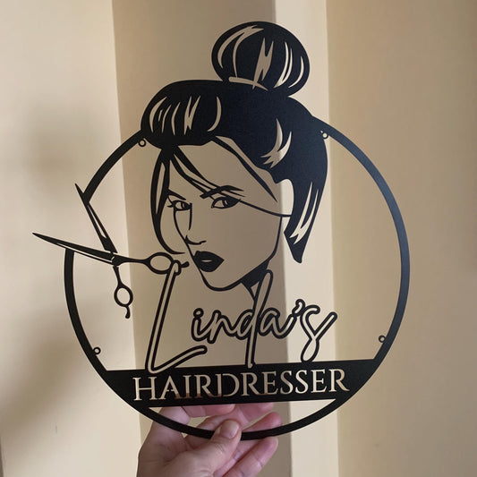 Custom Hairdresser Sign Personalized with Name - Metal Wall Art for Beauty Salon Decor