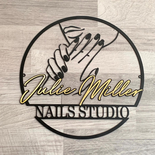 Custom Metal Nail Salon Sign - Personalized Beauty Studio Wall Art - Female Hands Art