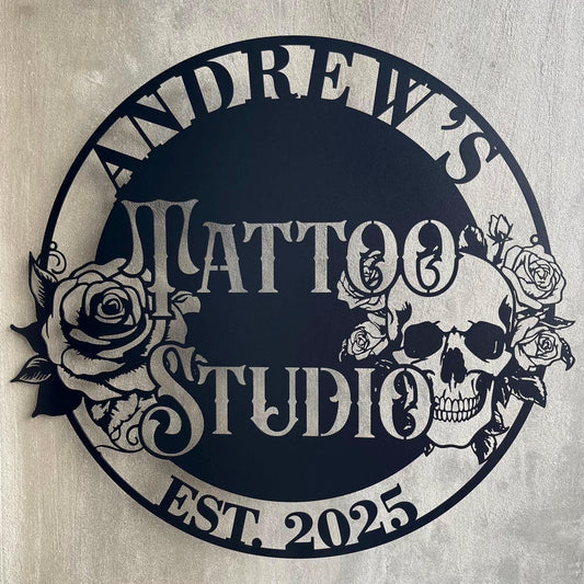 Personalized Tattoo Studio Metal Sign with Custom Name - Wall Art Decor