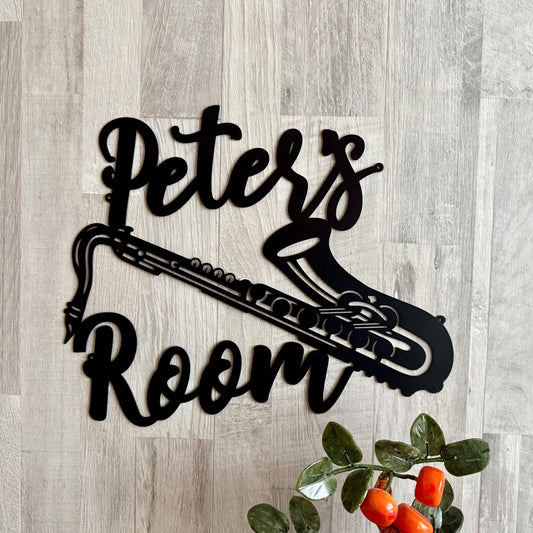 Personalized Saxophone Metal Sign – Custom Music Studio Wall Art – Musician Room Decor