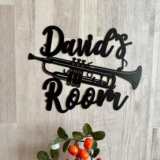 Personalized Trumpet Metal Sign – Custom Name Music Wall Art – Band or Music Room Decor