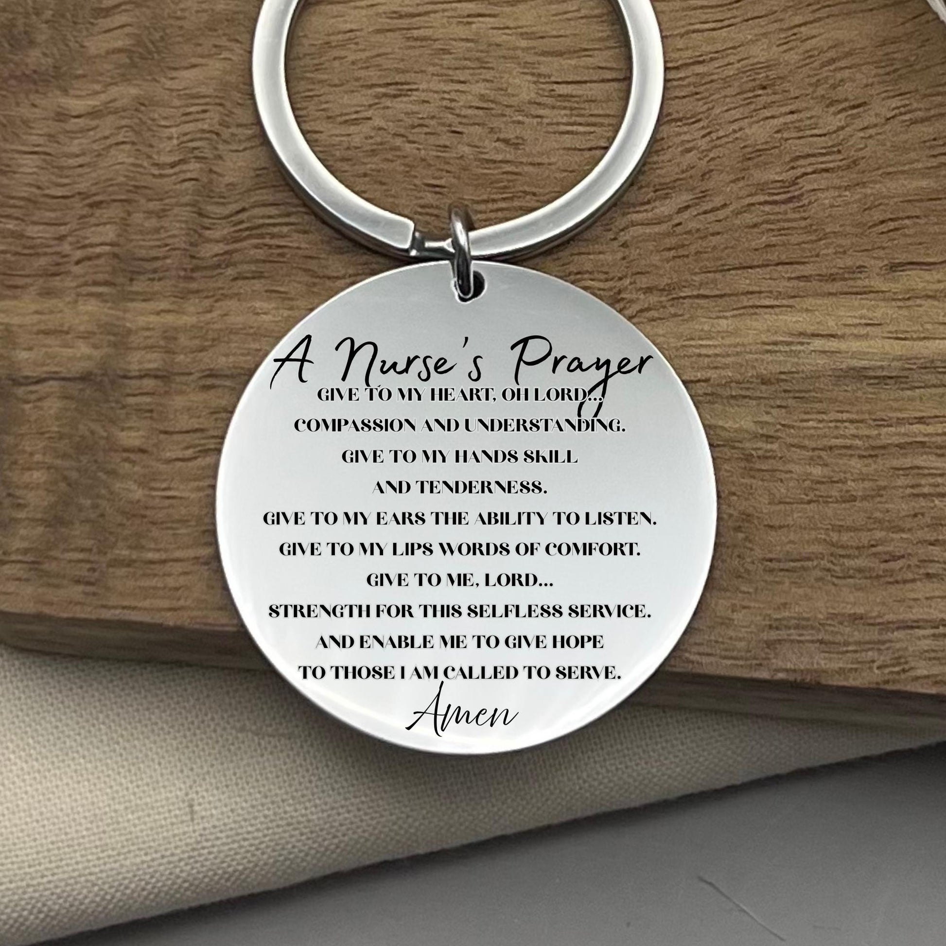 Personalized Nurse's Prayer Keychain: Custom Stainless Steel Gift