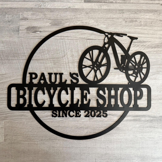 Personalized Bicycle Shop Sign - Custom Name & Established Year - Cyclist Workshop Plaque