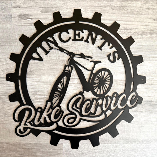 Personalized Bike Service Metal Sign - Custom Garage Decor - Cyclist Gift - Man Cave Wall Art