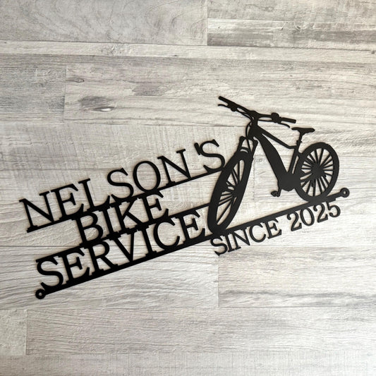 Personalized Bike Shop Sign - Custom Metal Bicycle Garage Plaque - Est. Year