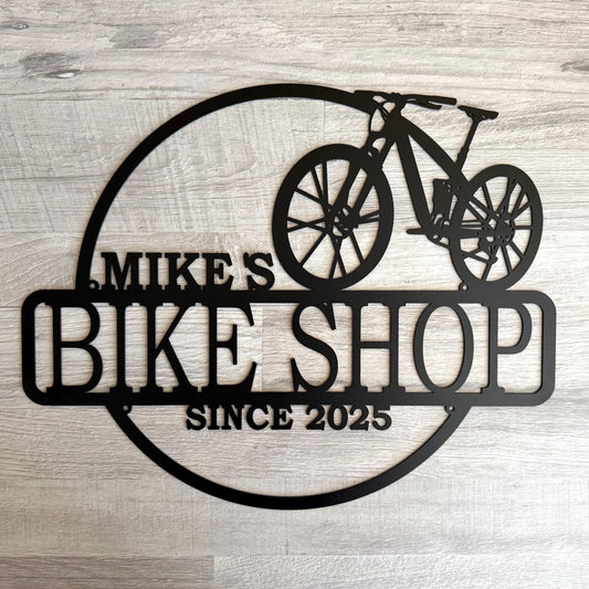 Custom Name Bike Shop Name Sign, Personalized Bicycle Service Workshop Decor – Est. Year
