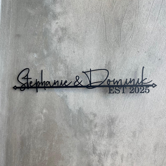 Custom Laser Cut Metal Sign with Two Names & Established Year | Wedding Gift for Couples